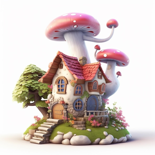 Animowany ilustrowany dom z grzybami z chaty