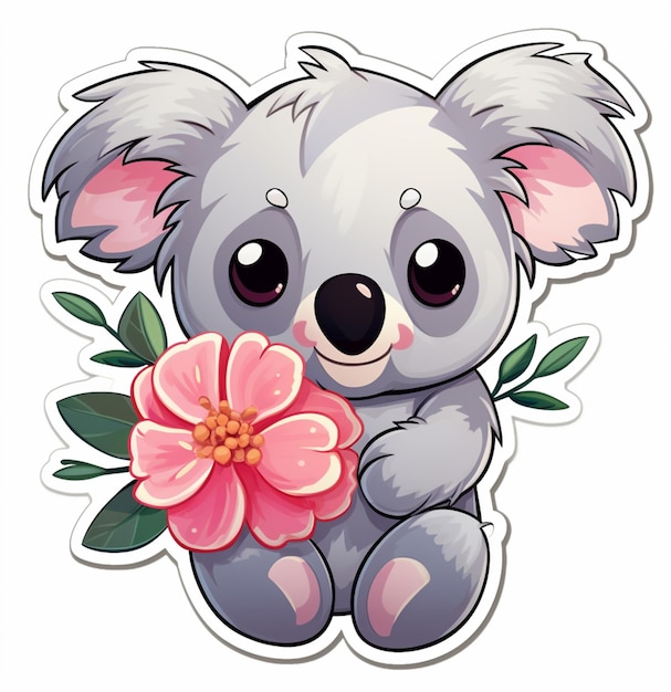 Zdjęcie animowany koala z kwiatem na białym tle