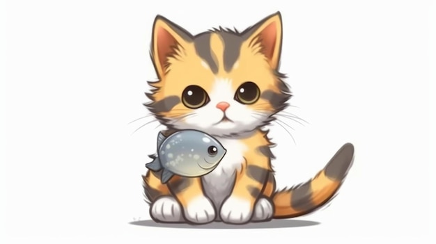 Animowany kot z rybą w pysku