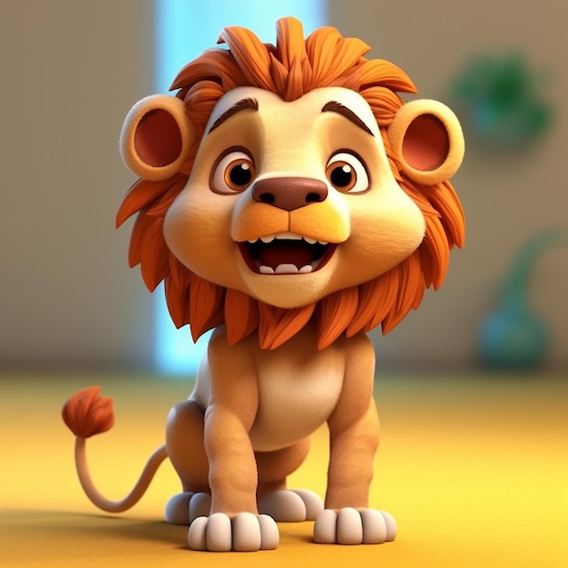 Animowany lew z dużym uśmiechem na twarzy.