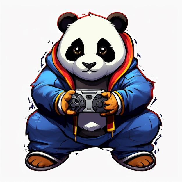 Zdjęcie animowany niedźwiedź panda z kamerą i kapturem generatywny ai