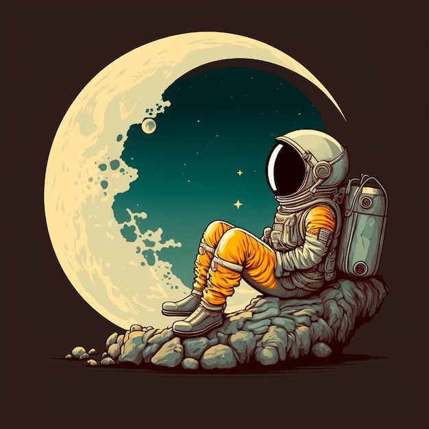 Animowany obraz astronauty siedzącego na Księżycu
