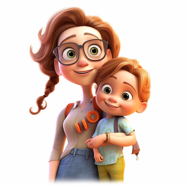 Animowany obraz kobiety i dziecka przytulających się do siebie generatywną ai