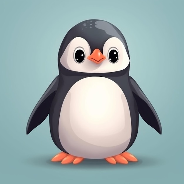 Animowany pingwin z czarno-białą twarzą.