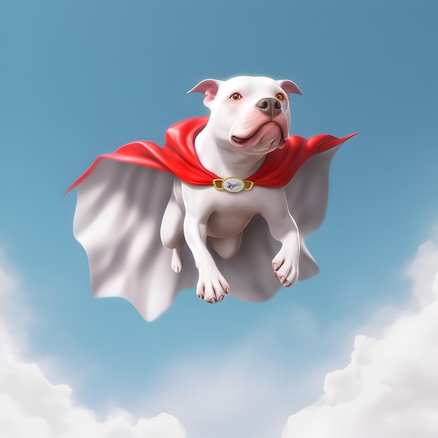 Animowany pitbull animowany z czerwoną peleryną superbohatera