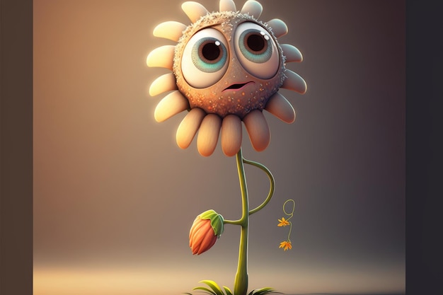 Animowany rysunek słonecznika z kwiatem na nim