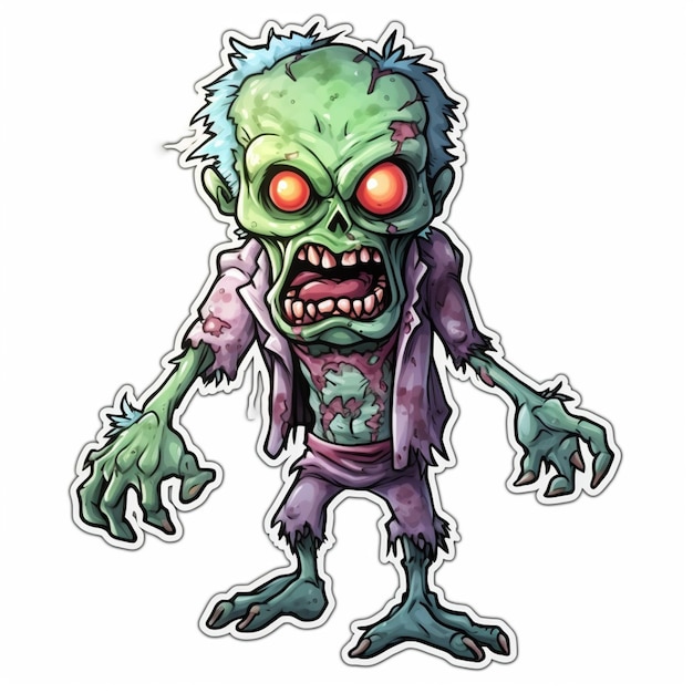 Zdjęcie animowany zombie z zieloną twarzą i czerwonymi oczami generatywny ai