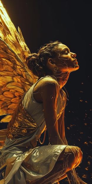 Anioł wspaniałe ilustracje zdjęcia z dużą parą skrzydeł i jasną aureolą