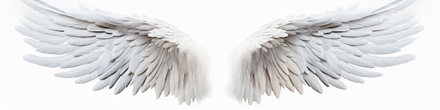 Aniołowe skrzydła z białymi piórami odizolowanymi na białym tle
