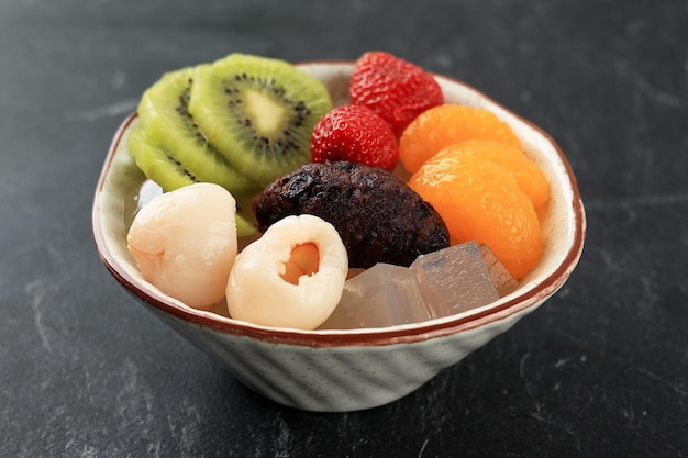 Anmitsu Japanese Sweet Deser with Agar Canteen Jelly Mix Fruit and Red Bean