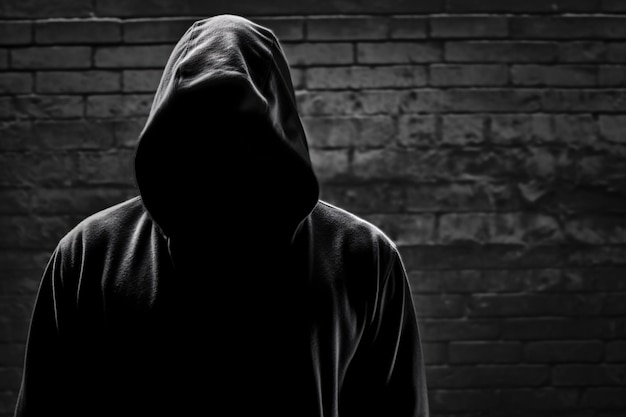 anonimowy haker z czarną bluzą z kapturem w ciemności