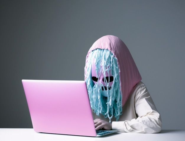 Anonimowy haker z szaloną i dziwną modą Koncepcja hakowania cyberprzestępczości cyberataku itp