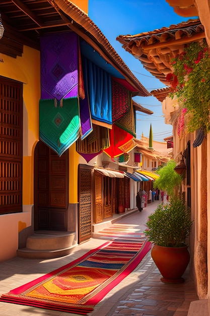 Antalya Turcja lipiec 2021 Sklep z dywanami sprzedający orientalne kolorowe dywany na ulicy starego miasta Kale
