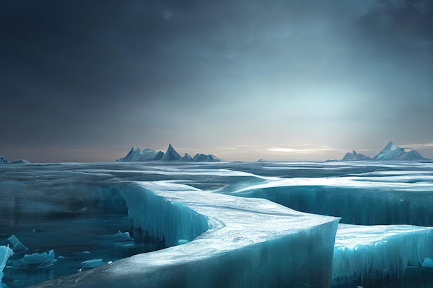 Antarktyda Surowe, Ale Piękne Morze Lodu Malarstwo Cyfrowe, Horyzontalny Widok Z Boku Na Panoramę