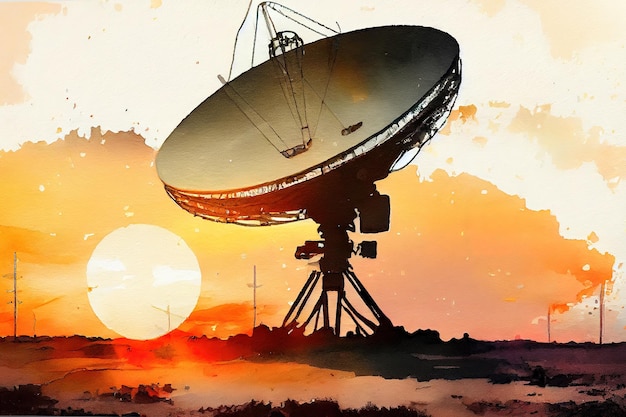 Zdjęcie antena satelitarna niebo słońce gwiazdy komunikacja technologia obraz sieci generative ai