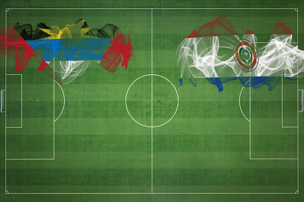 Zdjęcie antigua i barbuda vs paragwaj mecz piłki nożnej kolory narodowe flagi narodowe boisko do piłki nożnej gra w piłkę nożną koncepcja konkurencji skopiuj miejsce