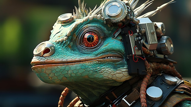 Zdjęcie antropomorficzna iguana gadgeteer cyfrowa ilustracja artystyczna