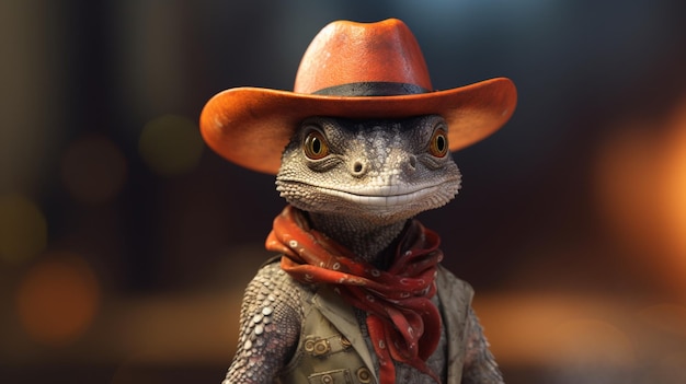 antropomorficzna jaszczurka Cowboy UHD 8k Generative AI