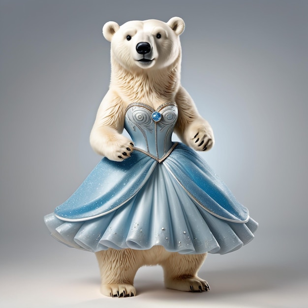 Antropomorficzna karykatura niedźwiedzia polarnego w ubraniach popielca stojący widok całego ciała