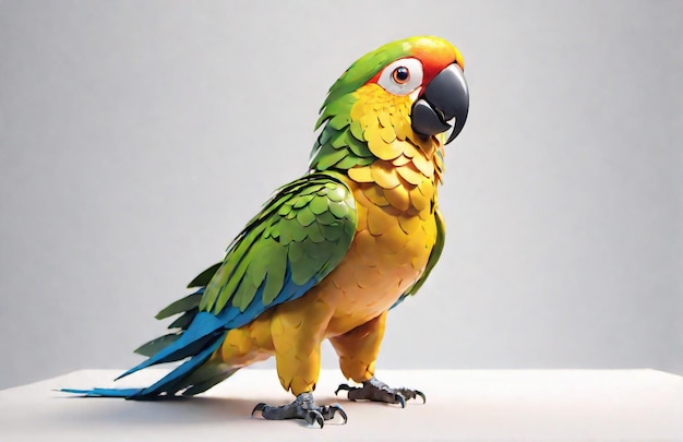 Antropomorficzna postać papugi wyizolowana na tle
