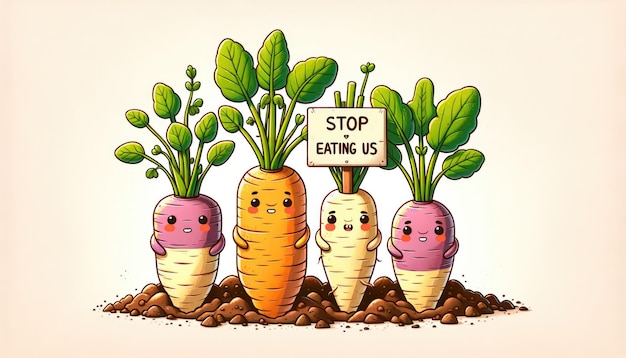 Antropomorficzne warzywa z znakiem protestu na glebie