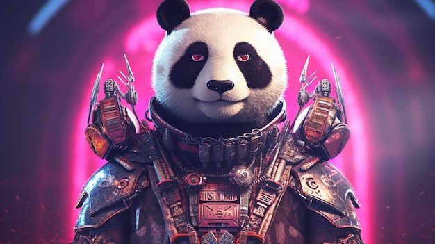 antropomorficzny samuraj cyberpunk panda AI generatywny
