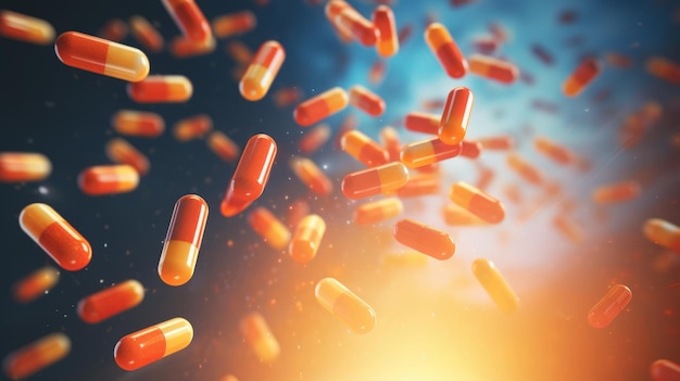 Antybiotyki i kapsułki w powietrzu Koncepcja jest zdrowa Generatywna sztuczna inteligencja
