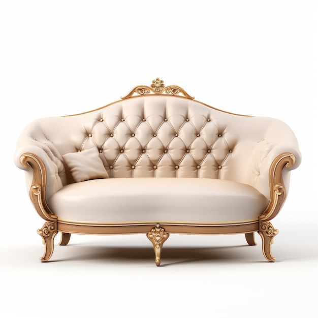 Antyczna biała kanapa z złotymi szczegółami Miękki realizm 3d Render