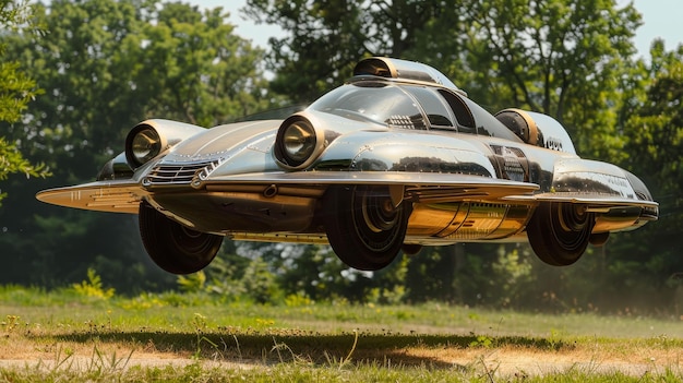 Zdjęcie antyczna rally hovercar klasyka spotyka przyszłą elegancję w powietrzu