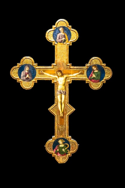 Antyczny krucyfiks wykonany ze złota Kościół rzymskokatolicki Jezusa Chrystusa