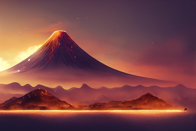 Aogashima Volcano Japan Niewielka wioska żyjąca na wulkanicznej wyspie digital art painting skyline