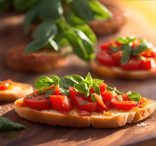 Apetyczna bruschetta z pomidorami i bazylią