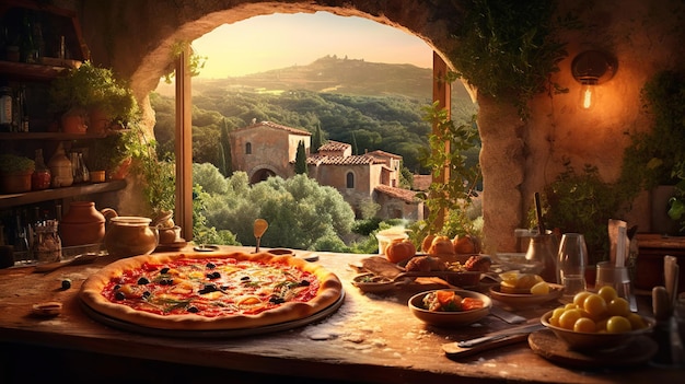 Apetyczna świeża pizza ze świeżą domową pizzą Utworzono za pomocą Generative AI
