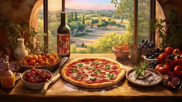 Apetyczna świeża pizza ze świeżą domową pizzą Utworzono za pomocą Generative AI