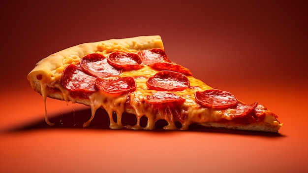 Apetyczny kawałek pizzy pepperoni na jednym tle koloru
