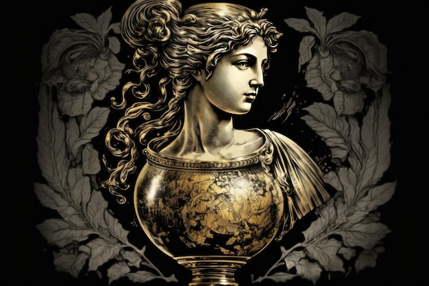 Aphrodite Grecka Mitologia Bóg Czarny Złoty Wazon autorstwa Generative AI