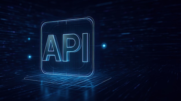 Api glows in 3d metallic text framed by data streams showing application programming interface scene seamless api programming connection