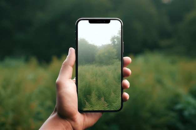 Aplikacja na zewnątrz komunikacja smartfon inteligentna fotografia 5g technologia mobilna ekran telefon ręka natura