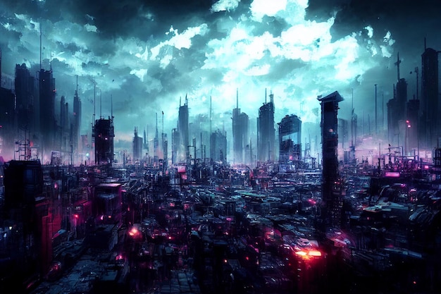 Apocalyptic Futuristic City Concept Art Obraz tła _ai_generated, Miasto,Budynek,Skyline,Miasto,C