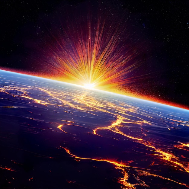 Apokalipsa na Ziemi Lawa płynie po powierzchni planety Ziemia Sztuka cyfrowa