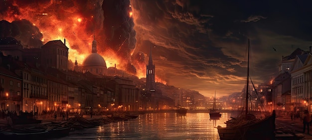 Apokalipsa Płonące miasto abstrakcyjna wizja Obróbka zdjęć