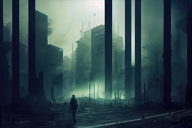 Zdjęcie apokaliptyczne miasto fantasy ilustracja środowiska