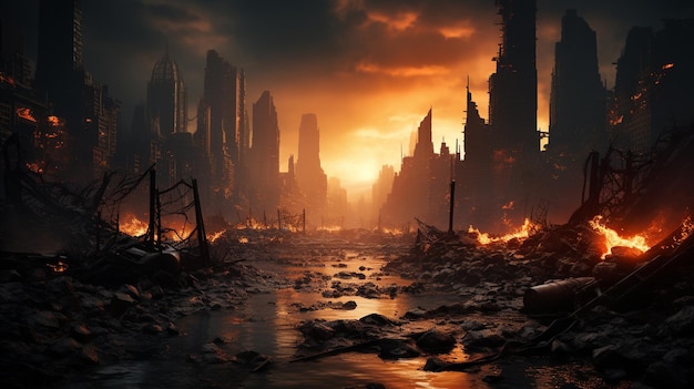Apokaliptyczne zniszczone ruiny miasta Generative Ai