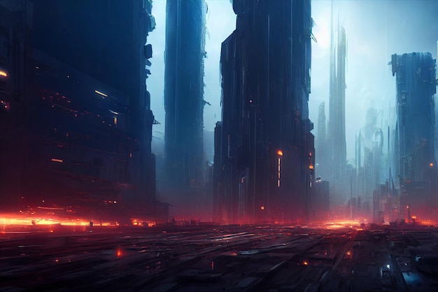 Apokaliptyczny futurystyczny obraz tła sztuki koncepcyjnej miasta