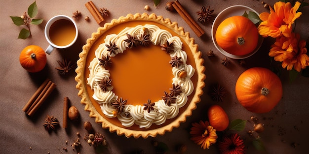 Appetizing pumpkin pie Pie closeup Temat gotowania i jesieni Wysokiej jakości zdjęcie Generative AI