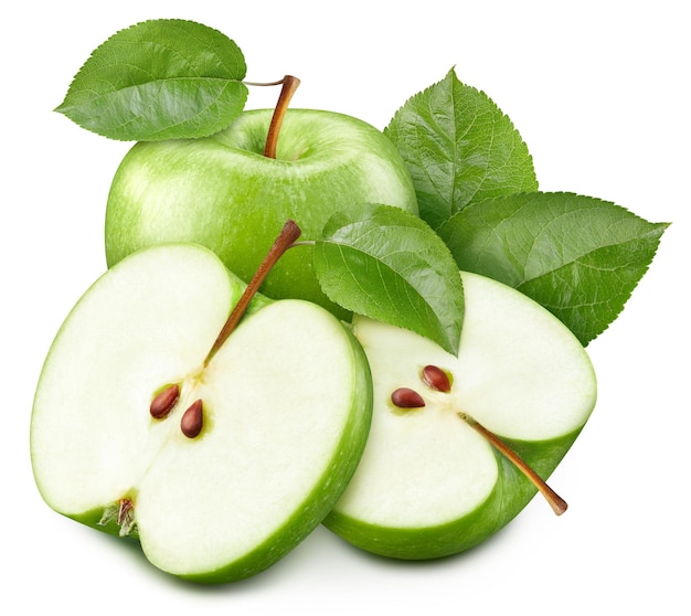 Apple samodzielnie na białym tle Dojrzałe świeże jabłko Clipping Path Green Apple with leaf