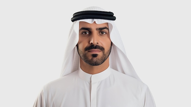 Arab noszący tradycyjne ubrania emiratów portret na naturze ulica closeup tła