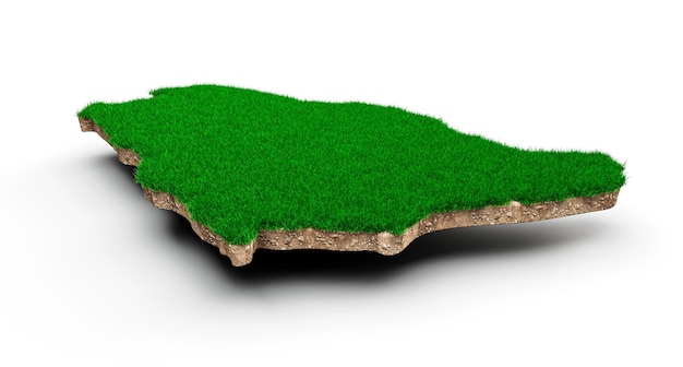 Arabia Saudyjska Mapa przekrój geologii ziemi gleby z zieloną trawą i teksturą gruntu skalnego 3d