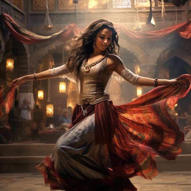 Arabska dziewczyna tańcząca taniec narodowy