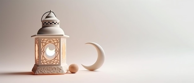 arabska latarnia renderowania 3d z półksiężycem na tle islamskiego święta